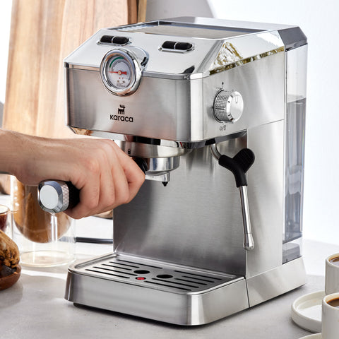 Karaca Coffee Art 1101 Milk Frother, 20 Bar Pressure, Espresso, Latte, Cappuccino, Americano Machine 1.5L Inox