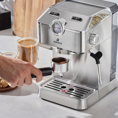 Karaca Coffee Art 1101 Milk Frother, 20 Bar Pressure, Espresso, Latte, Cappuccino, Americano Machine 1.5L Inox
