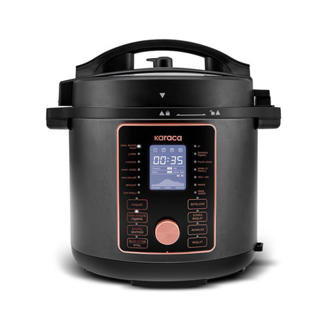 Karaca Cooker 2-in-1 Multifunktionaler Schnellkochtopf und Airfryer, Mattschwarz, 6L