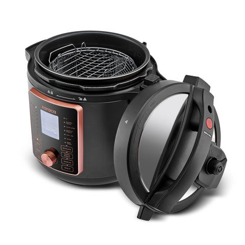 Karaca Cooker 2-in-1 Multifunktionaler Schnellkochtopf und Airfryer, Mattschwarz, 6L