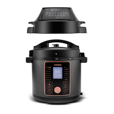 Karaca Cooker 2-in-1 Multifunktionaler Schnellkochtopf und Airfryer, Mattschwarz, 6L