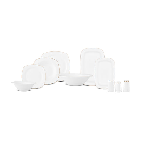 Karaca Timeless 59-Piece Porcelain Half Square Dinner Set for 12 People, Gold
 