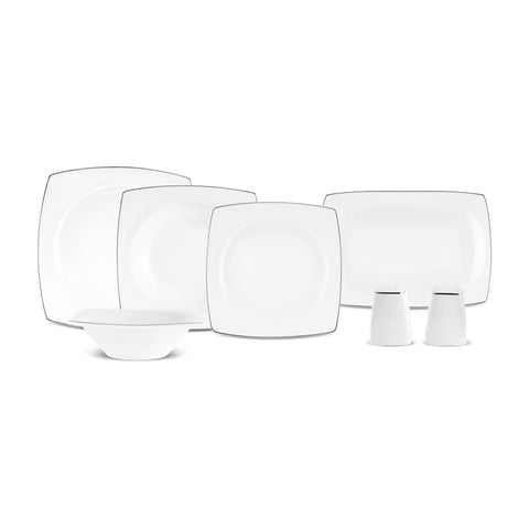 Karaca Square Bone Mensa 52-Piece 12-Person Dinnerware Set, Platinum


