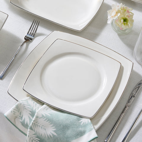Karaca Square Bone Mensa 52-Piece 12-Person Dinnerware Set, Platinum


