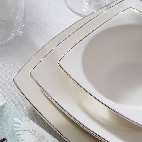 Karaca Square Bone Mensa 52-Piece 12-Person Dinnerware Set, Platinum


