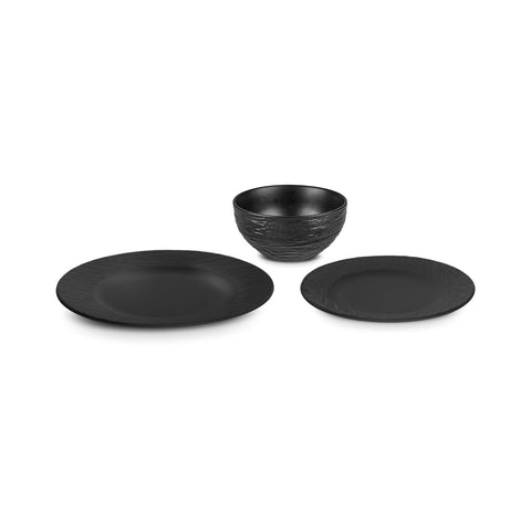 Karaca Solem Embossed 18-Piece Stoneware Dinner Set for 6 People, Black
 