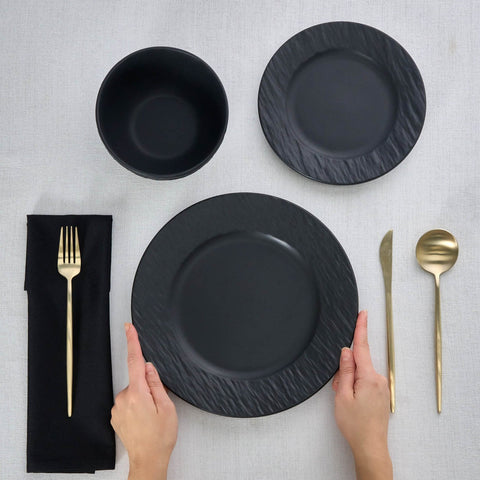 Karaca Solem Embossed 18-Piece Stoneware Dinner Set for 6 People, Black
 