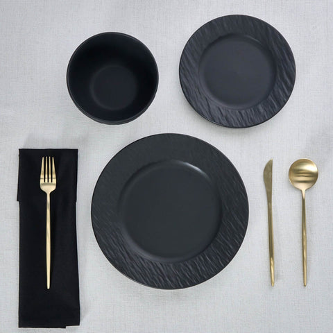 Karaca Solem Embossed 18-Piece Stoneware Dinner Set for 6 People, Black
 