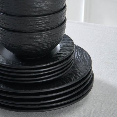 Karaca Solem Embossed 18-Piece Stoneware Dinner Set for 6 People, Black
 