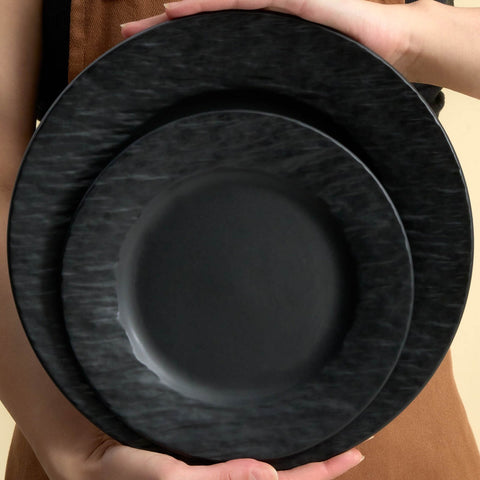 Karaca Solem Embossed 18-Piece Stoneware Dinner Set for 6 People, Black
 