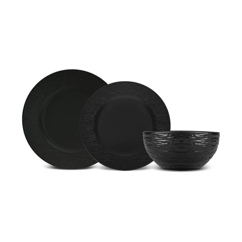 Karaca Solem Embossed 18-Piece Stoneware Dinner Set for 6 People, Black
 