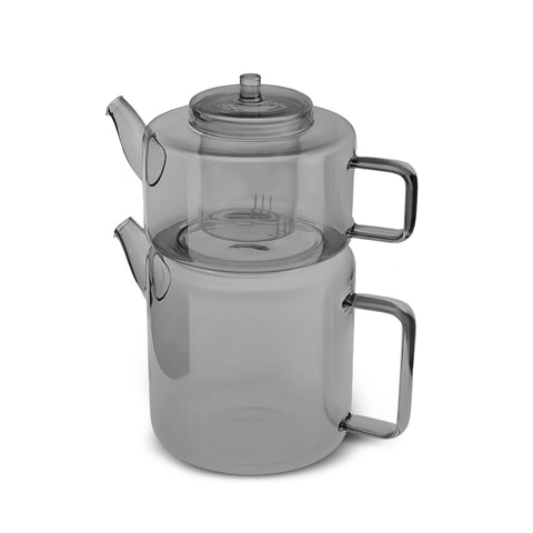 Karaca Flat Midi Borosilikat Cam Çaydanlık, Smoke Grey, 1,1 L & 1,8 L
