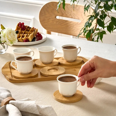 Karaca Bambus-Tablett 6-Personen-Kaffeetassen-Set, 90 ml