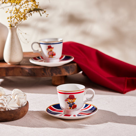 Karaca London 4-teiliges Bone China Espresso-/Türkische Kaffeetassen-Set für 2 Personen, 80 ml, Mehrfarbig