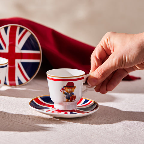 Karaca London 4-teiliges Bone China Espresso-/Türkische Kaffeetassen-Set für 2 Personen, 80 ml, Mehrfarbig