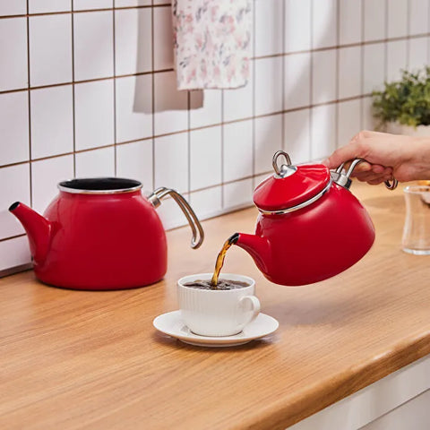 Karaca Loreto Emaille-Teekannen-Set – Rot