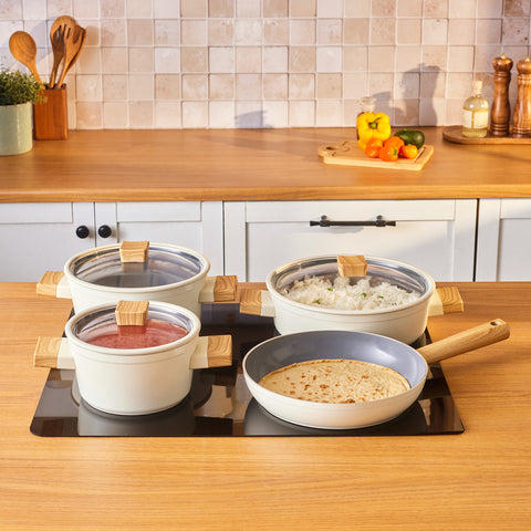 Karaca x Refika Swiss Crystal Cremiges Holz 7-teiliges Töpfe-Set