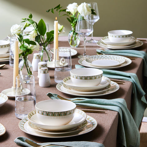 Karaca Forever Bone Emerald, 53-Piece Dinnerware Set for 12 People