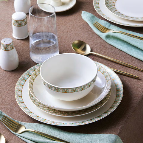 Karaca Forever Bone Emerald, 53-Piece Dinnerware Set for 12 People