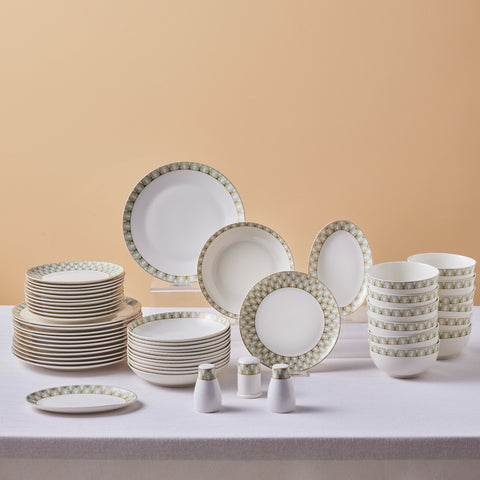 Karaca Forever Bone Emerald, 53-Piece Dinnerware Set for 12 People