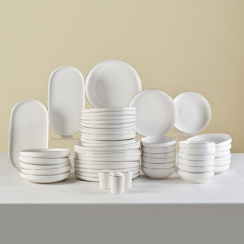 Karaca Stream Bone New Saturn 53-teiliges Tafelservice für 12 Personen – Platin