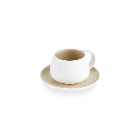 Karaca Earth Collection New Cupid 2 Parça Reaktif Sırlı Çay Seti, 300 ml, Tek Kişilik, Bej Beyaz
