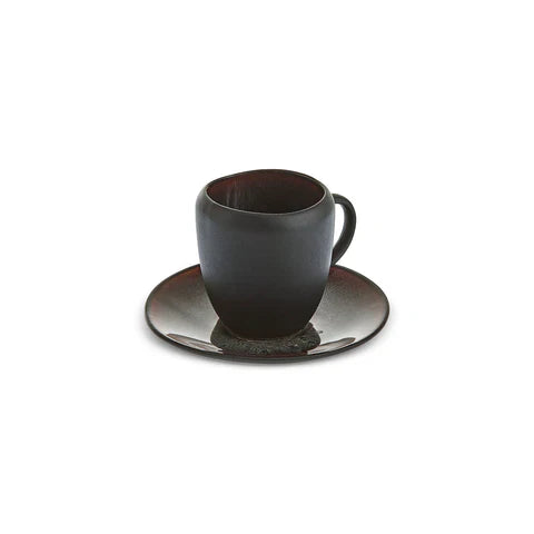 Karaca Earth Collection New Galactic 2 Parça Reaktif Sırlı Espresso Türk Kahve Fincan Seti, 100 ml, Tek Kişilik, Siyah