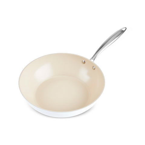 Karaca Swiss Crystal Almond Cream Wok Pan with Handle 28 cm