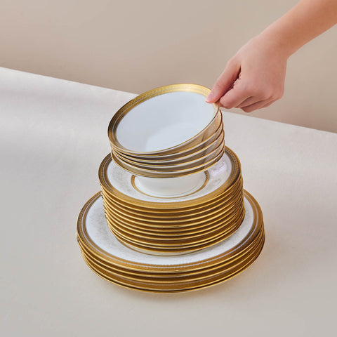 Karaca Royal Bone China Charlotte 55 Parça 12 Kişilik Yemek Takımı, Gold
