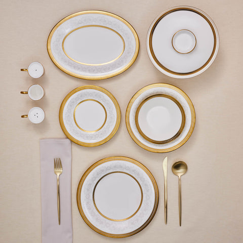 Karaca Royal Bone China Charlotte 55 Parça 12 Kişilik Yemek Takımı, Gold