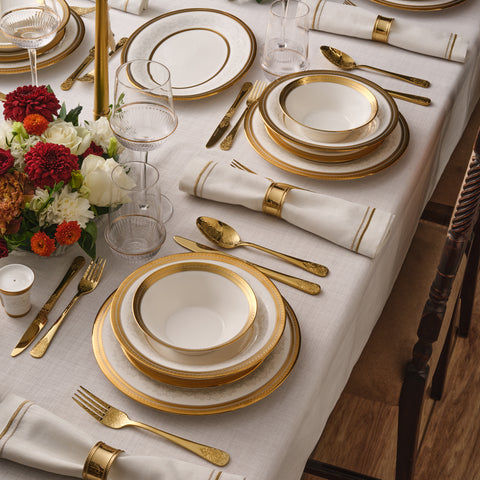Karaca Royal Bone China Charlotte 55 Parça 12 Kişilik Yemek Takımı, Gold