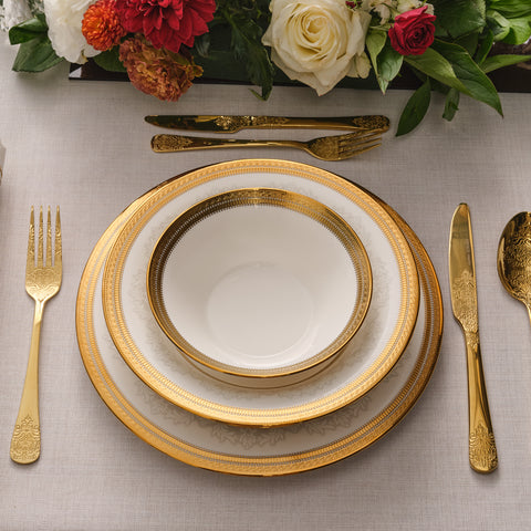 Karaca Royal Bone China Charlotte 55 Parça 12 Kişilik Yemek Takımı, Gold