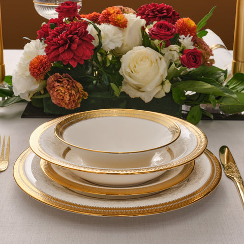 Karaca Royal Bone China Charlotte 55 Parça 12 Kişilik Yemek Takımı, Gold