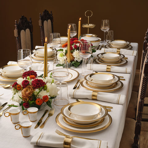 Karaca Royal Bone China Charlotte 55 Parça 12 Kişilik Yemek Takımı, Gold