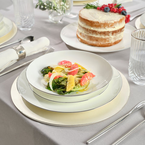 Karaca Fine Pearl Extra Chanak 55-Piece Dinner Set for 12 People Platinum