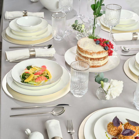 Karaca Fine Pearl Extra Chanak 55-Piece Dinner Set for 12 People Platinum