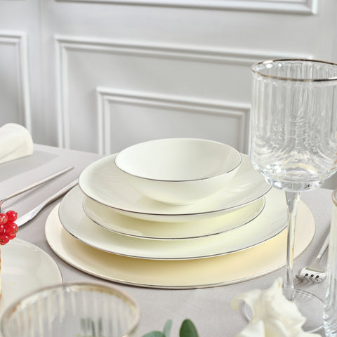Karaca Fine Pearl Extra Chanak 55-Piece Dinner Set for 12 People Platinum