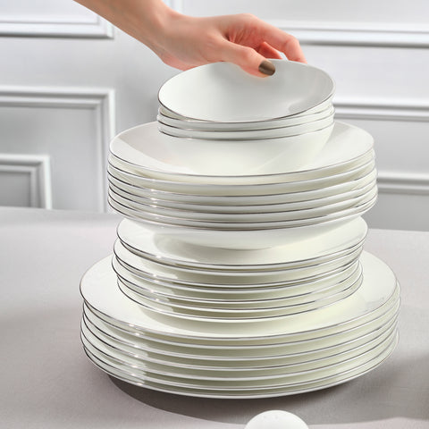 Karaca Fine Pearl Extra Chanak 55-Piece Dinner Set for 12 People Platinum