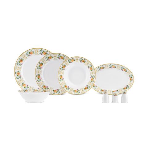 Karaca Forever Bone Britrose, 53-Piece Dinnerware Set for 12 People
