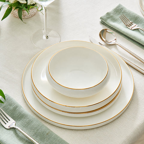 Karaca Stream Bone China Sunset 53-teiliges Servierset für 12 Personen, Gold