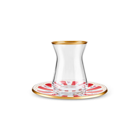  Karaca Bursa Turkish Tea Glass, 12-Piece, Red