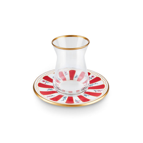  Karaca Bursa Turkish Tea Glass, 12-Piece, Red