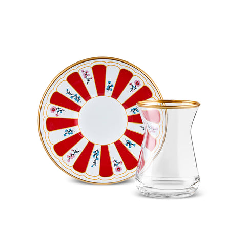  Karaca Bursa Turkish Tea Glass, 12-Piece, Red