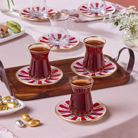 Karaca Bursa Türkisches Teeglas, 12-teilig, Rot