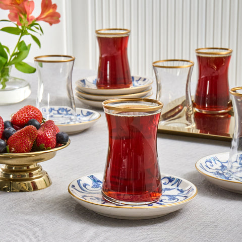 Karaca Mare 12-Piece Glass Turkish Tea Set for 6 People, 170ml, Transparent
 