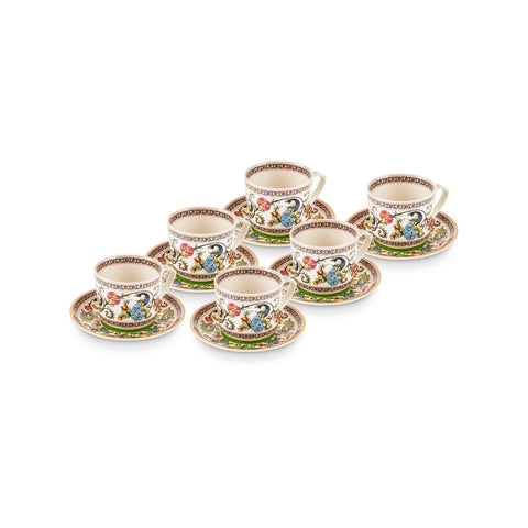 Karaca Yasemen 12-teiliges Bone China Espresso Türkisch-Kaffeetassen-Set für 6 Personen, 80 ml, Mehrfarbig