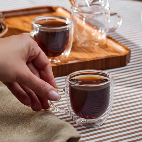 Karaca Olivier 6-teiliges doppelwandiges Espresso- und türkisches Kaffeetassen-Set für 6 Personen, 80 ml, klar