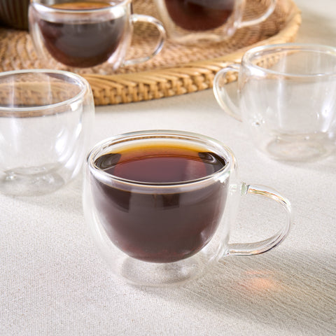 Karaca Olivia 6-teiliges doppelwandiges Espresso- und türkisches Kaffeetassen-Set für 6 Personen, 80 ml, klar