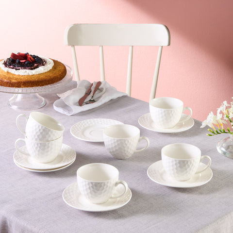 Karaca Nora Embossed Tea Cup Set for 6 Persons, 220 ml