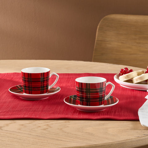 Karaca Ekose V2 4-teiliges Bone China Espresso Türkisch-Kaffeetassen-Set für 2 Personen, 80 ml, Rot